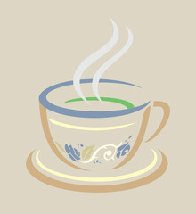 Drawing of a cup with tea. Art in a minimalist and clean style.