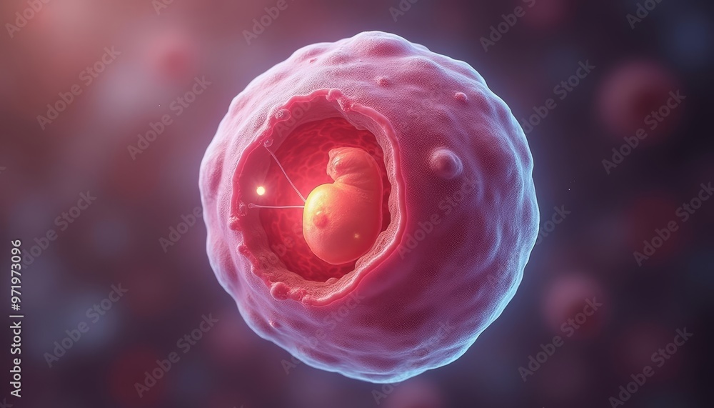 Aufkleber a microscopic view of a cell with a glowing nucleus