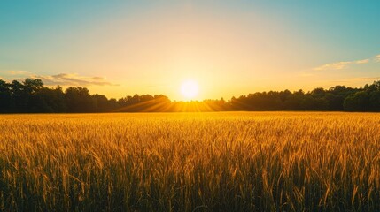 Obraz premium Golden Wheat Field Sunset Landscape