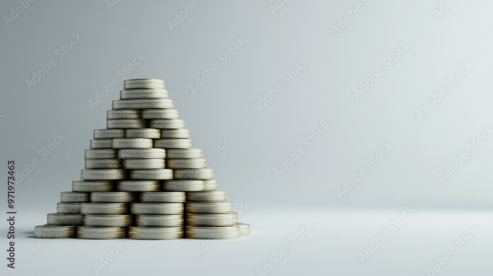 Poster 3d business cost pyramid model, displaying expenses visually with open copy space.