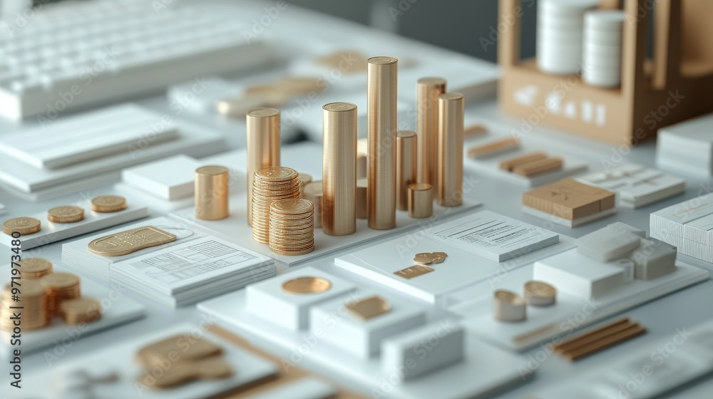 Poster 3d business model showing various expenses in a hierarchical format, with ample copy space.