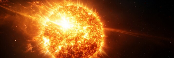 Fototapeta premium A close-up view of a sun-like star erupting with a powerful solar flare, showcasing the immense energy and intensity of this celestial phenomenon.