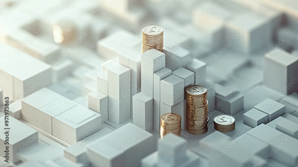 Poster 3d layers of business expenses in a hierarchical structure, top view, copy space.