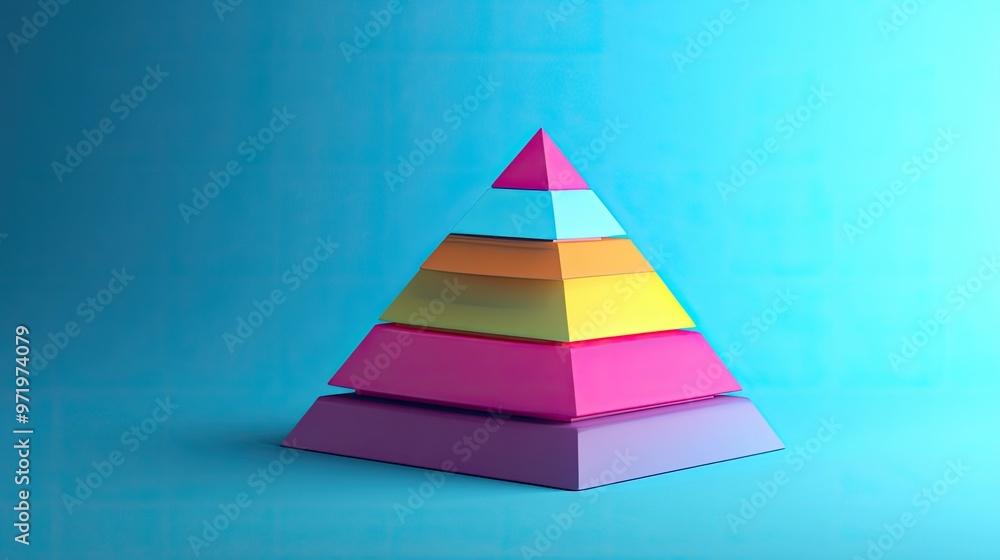 Poster 3d pyramid representing business cost elements in layers, with surrounding copy space.