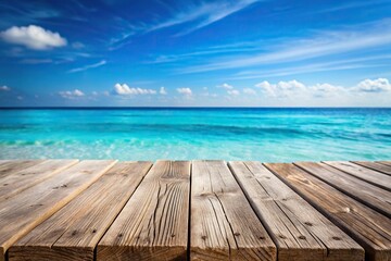 Wood texture against blue ocean at seashore