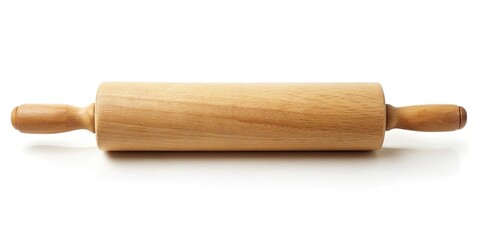 Wooden rolling pin with smooth finish on white surface
