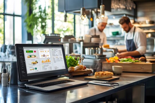 Point of Sale System in a Modern Restaurant Kitchen. - Powered by Adobe