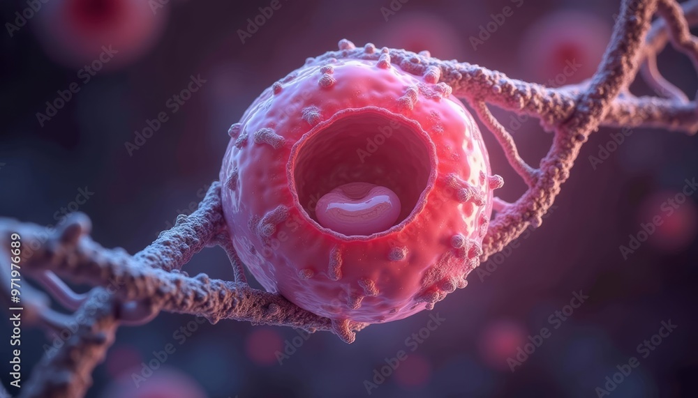 Aufkleber microscopic view of a virus particle on a cell surface
