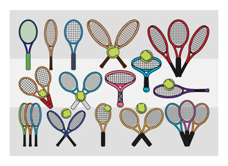 Tennis Racket Clipart SVG Silhouette Bundle, Tennis Racket Silhouette, Sports Svg, Tennis Clipart, Tennis Bat Svg, Tennis Ball Png, Tennis Ball Svg Images, Cut Files