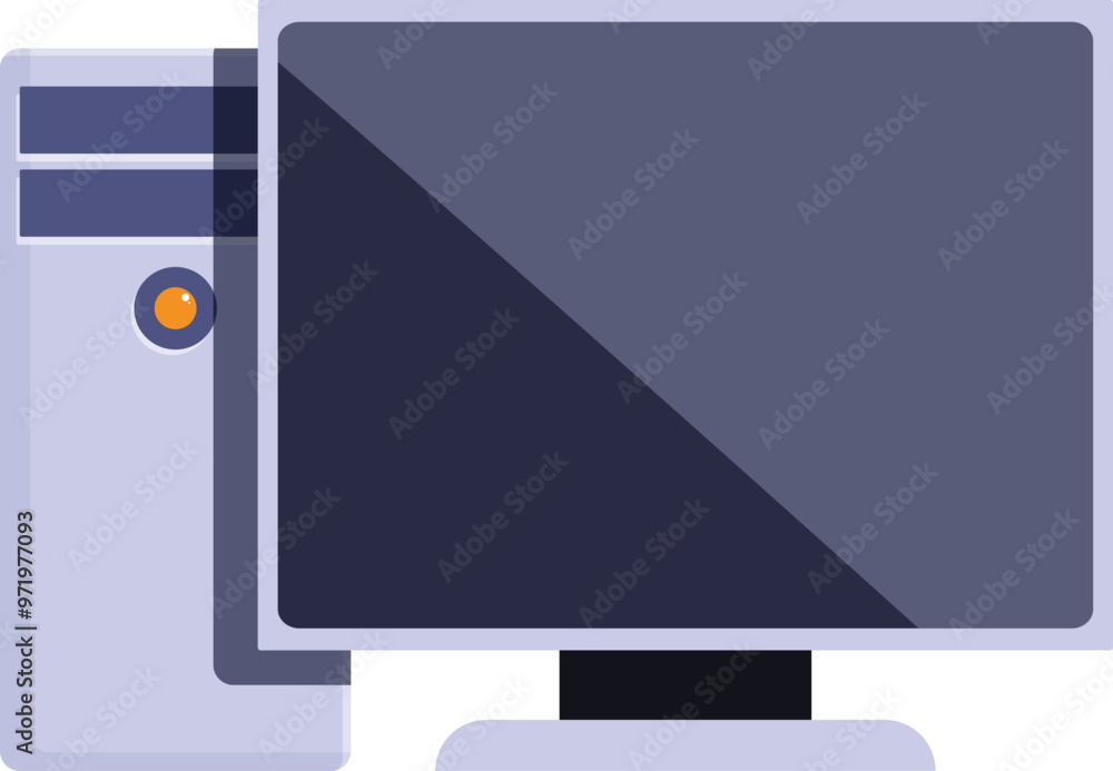 Poster desktop computer with a blank screen is standing on a white background