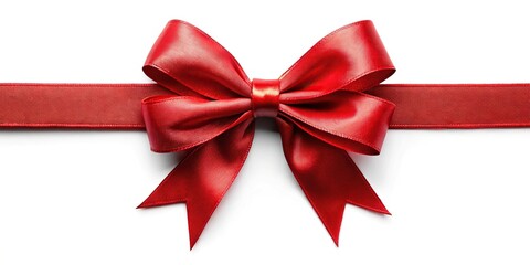 Worm's eye view of a red gift ribbon bow isolated on white background