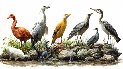 Obraz premium A comparison of excretion methods in different species, like birds, fish, and mammals.