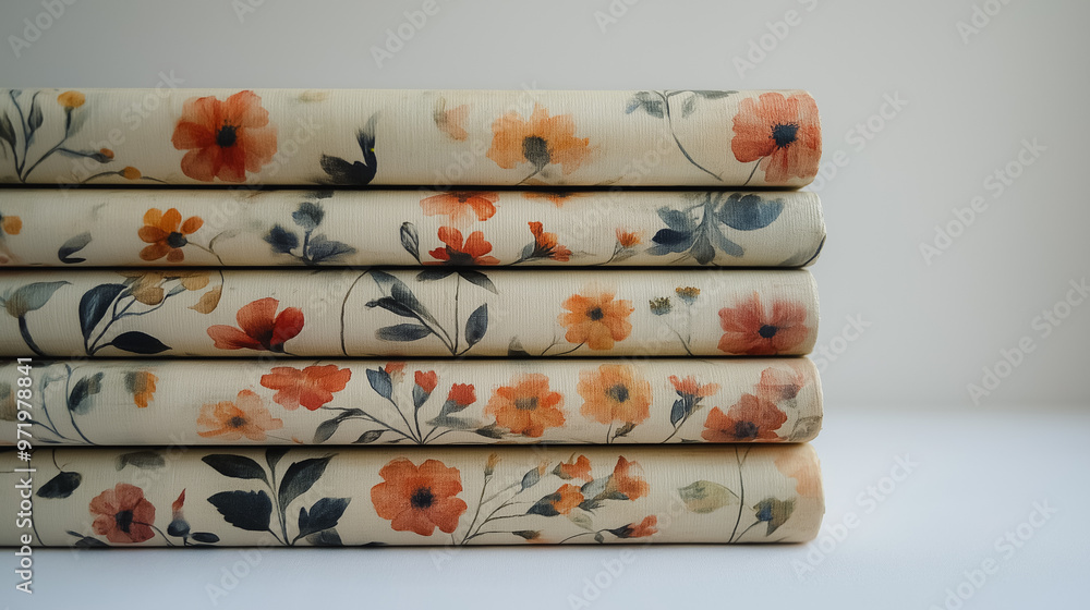 Aufkleber a stack of books with floral designs on them. the books are arranged in a pyramid shape. the books a
