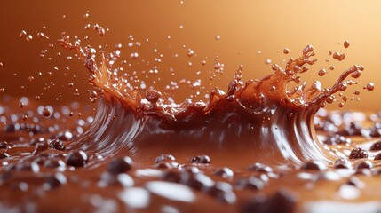 Fototapeta premium chocolate splash cacao drink or coffee splashing cooking ingredient abstract wavy dynamic liqui brown beverage clip art isolate on brown background