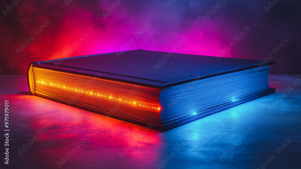 Poster ultra-modern book with an embedded led display on the cover, isolated on a white background, represe