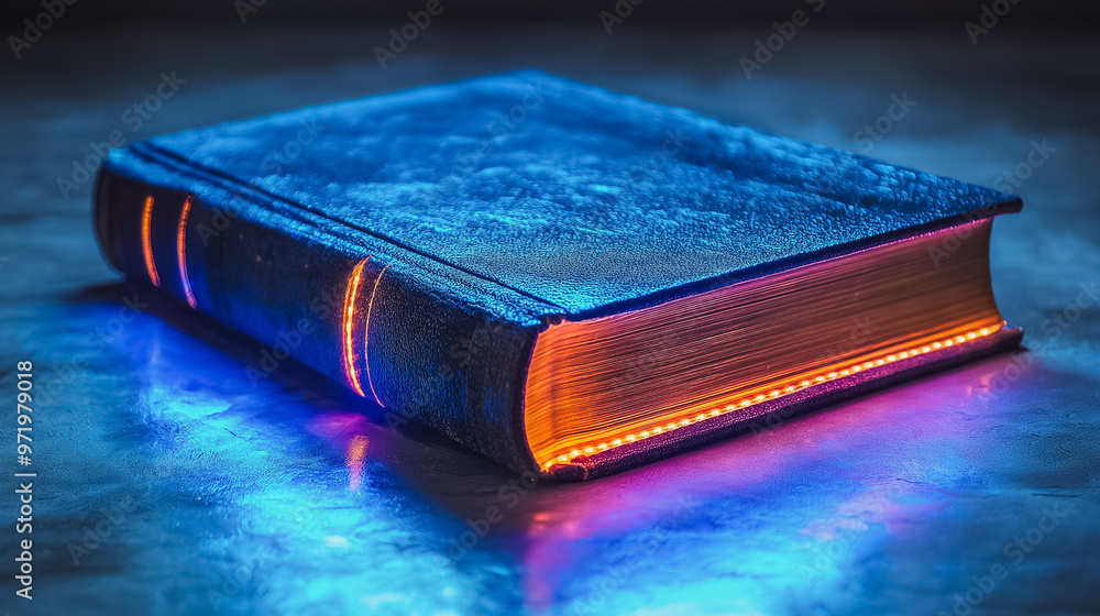 Poster ultra-modern book with an embedded led display on the cover, isolated on a white background, represe