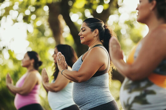 Diverse Latin American Women in Outdoor Yoga in Serene Park