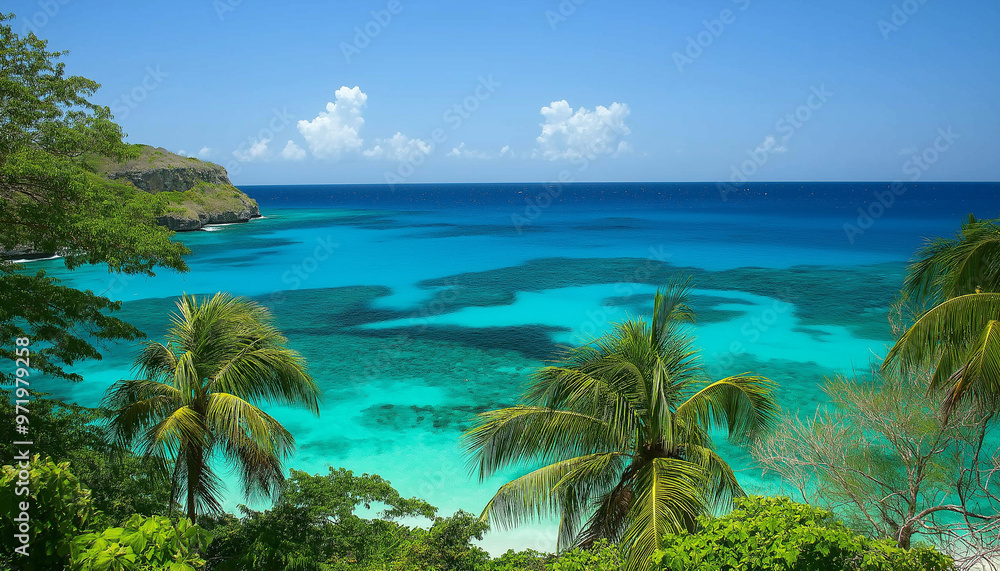 Poster tropical paradise: serene beach with crystal-clear waters