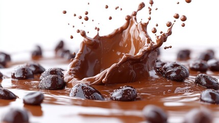 Fototapeta premium chocolate splash cacao or coffee drink splashing syrup cooking ingredient abstract roun brown liqui clip art isolate on white background