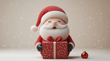 christmas social icon santa claus cartoon character han holds big gift box festive clip art isolate on white background