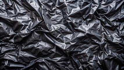Wrinkled black plastic texture on background