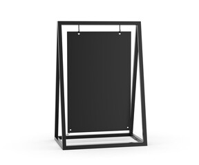 Metal blank a frame with swinging banner board 3d render illustration.