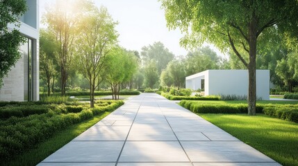 Modern Pathway in a Lush Greenery