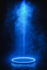 A blue light is shining on a dark background