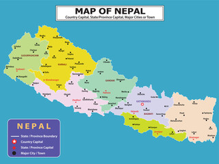 Geography Political map. Political map of country with capital, province or state capital, major cities and town.
