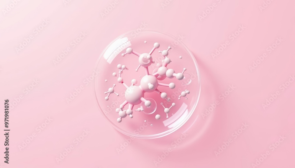 Poster a closeup of a soap bubble with a complex structure against a pink background