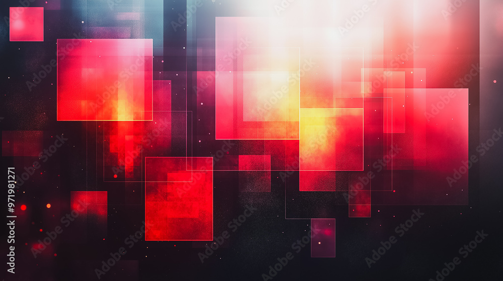 Poster a colorful abstract image with red squares and yellow squares. the squares are arranged in a way tha