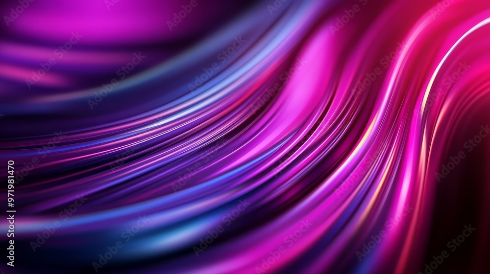 Poster a mesmerizing abstract background featuring a dynamic flow of curved lines in vibrant shades of purp