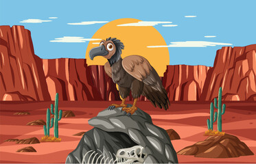 Vulture in Desert Landscape