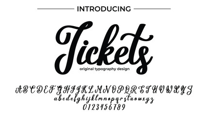 Tickets Font Stylish brush painted an uppercase vector letters, alphabet, typeface