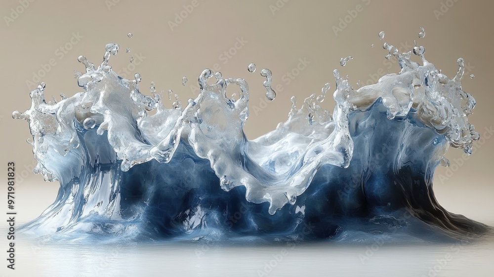 Poster dynamic blue water splash drop shape clip art isolate on white backgroun abstract liqui splashing wa