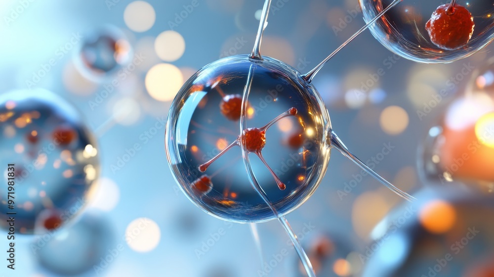 Aufkleber a microscopic image showcasing colorful cells interconnected by delicate threads, symbolizing cellul