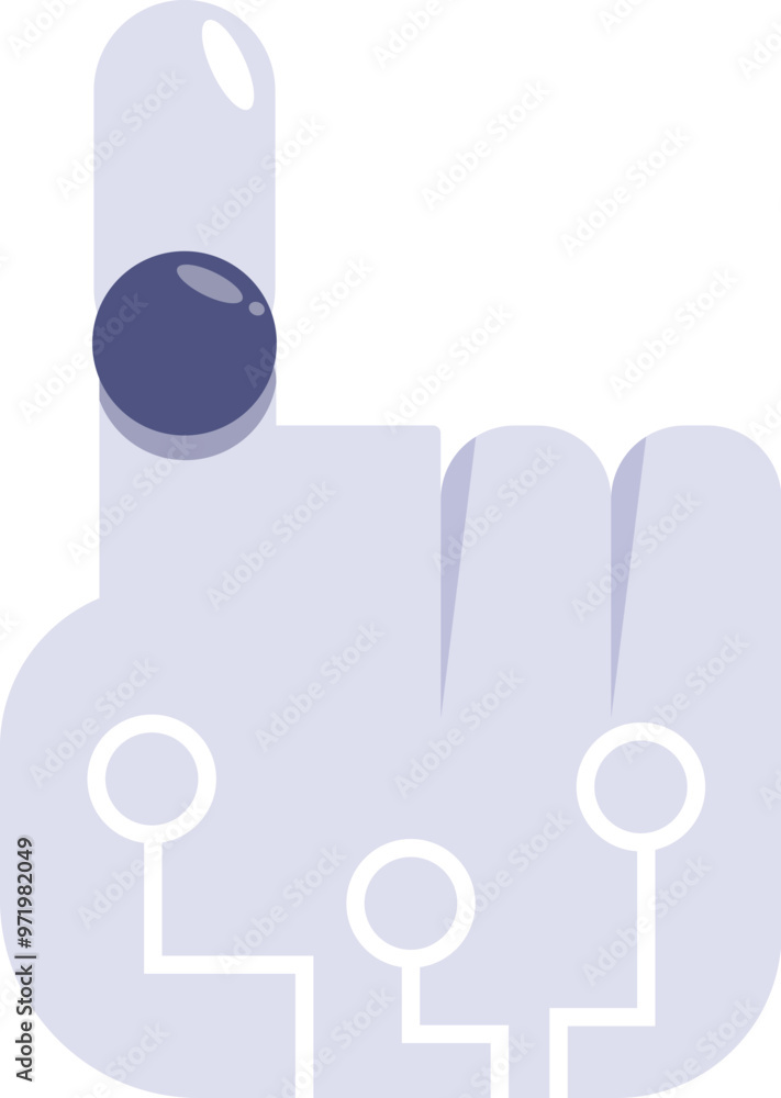 Poster illustration of a robot hand touching a digital button with its fingertip, symbolizing technological