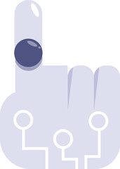 Illustration of a robot hand touching a digital button with its fingertip, symbolizing technological interaction