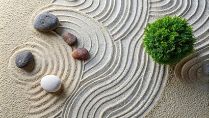 Obraz premium Zen garden with stones and white sand pattern