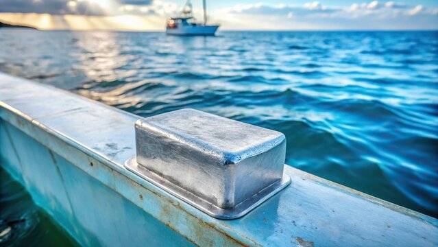Zinc sacrificial anode on boat preventing corrosion