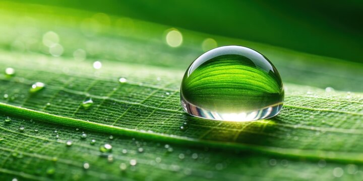 Macro close-up of a single water droplet on a leaf, water, droplet, macro, close-up, nature, leaf, wet, reflection, purity,splash