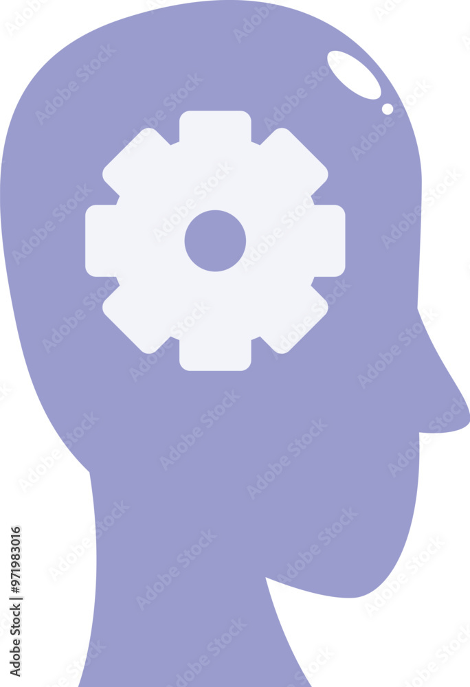Poster human head silhouette with rotating gears symbolizing active thinking and problem solving