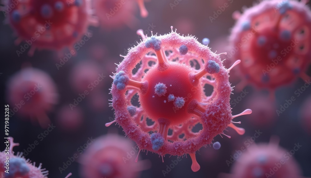 Aufkleber viral particles in a microscopic view illustrating the complexity of their structure