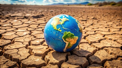 Globe earth on dry ground symbolizing drought and the importance of environmental protection, globe, earth, dry
