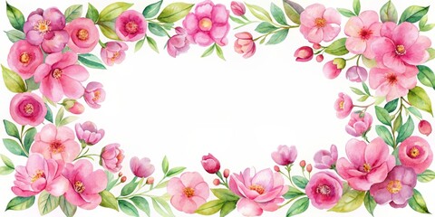 Fototapeta premium Watercolor pink flower frame perfect for spring invitations and greeting cards, watercolor, pink flowers, frame