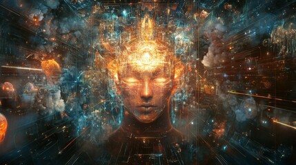 A digital interface where mystic religions are explored through symbolic imagery and deep philosophical content,