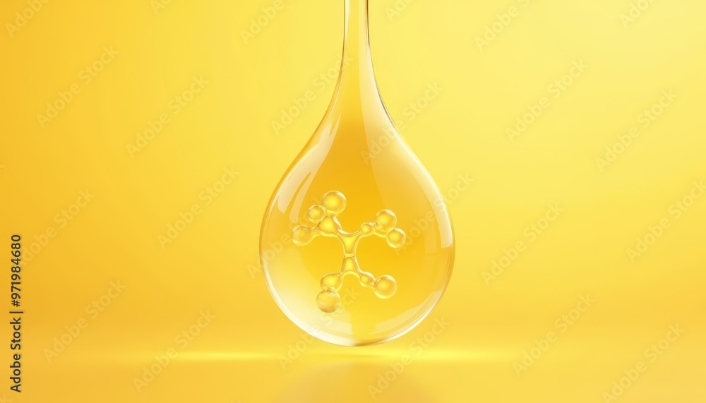 Poster golden droplet with molecular structure symbolizing science and innovation