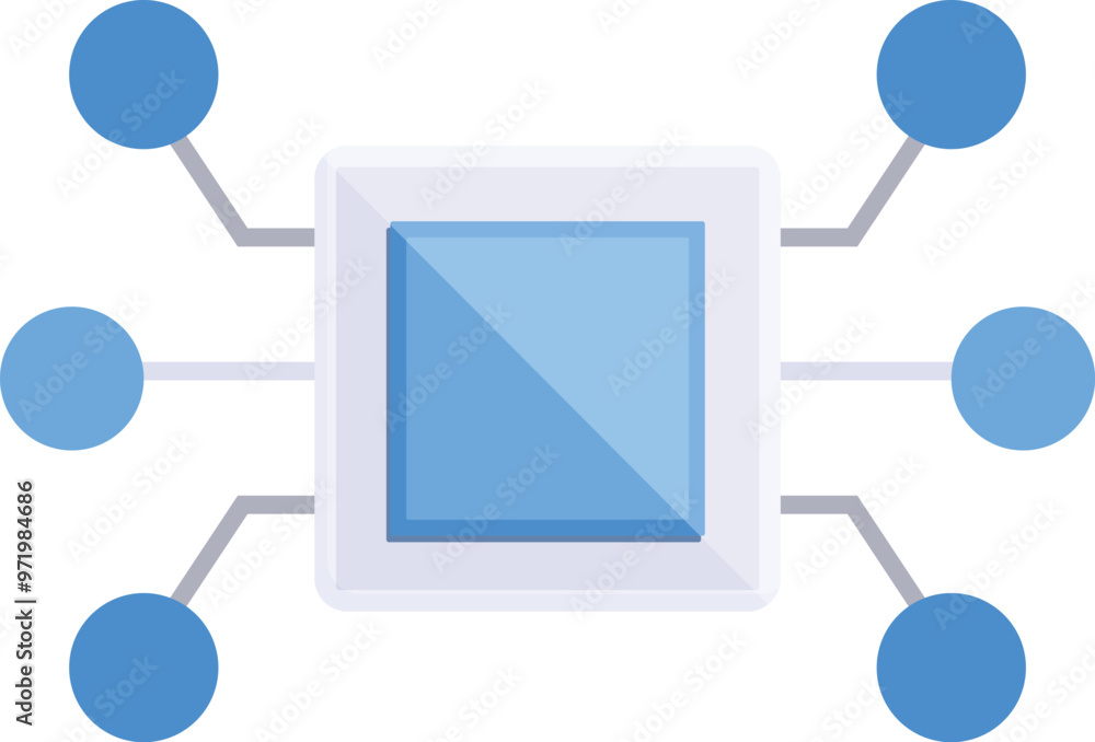 Poster this vector illustration features a stylized cpu microchip with connections, symbolizing data proces