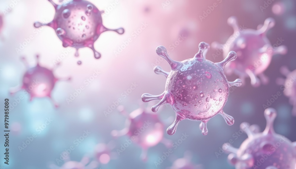 Poster viral particles in a microscopic view illuminated by a soft glow