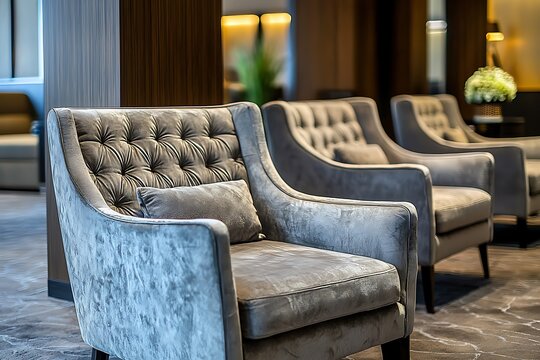 Cozy hotel setting with stylish armchairs and a sofa for guest relaxation.